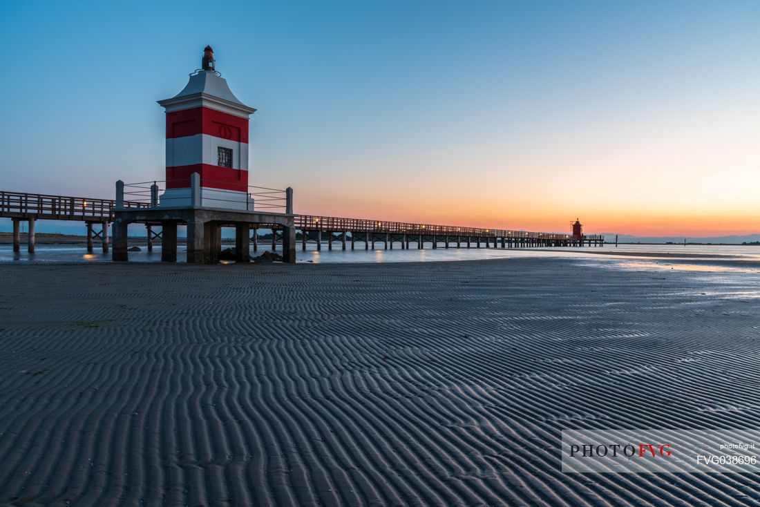 Old lighthouse in Lignano Sabbiadoro at twilight, Adriatic coast, Friuli Venezia Giulia, Italy, Europe