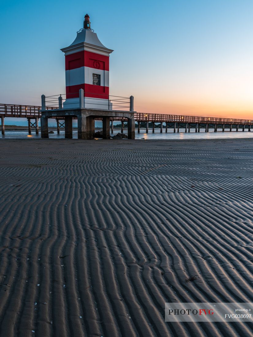 Old lighthouse in Lignano Sabbiadoro at twilight, Adriatic coast, Friuli Venezia Giulia, Italy, Europe