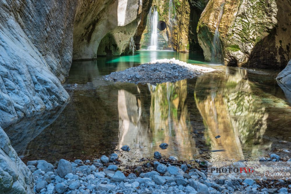 Emerald reflections in the gorge of the Torre creek, Tarcento, Friuli Venezia Giulia, Italy, Europe