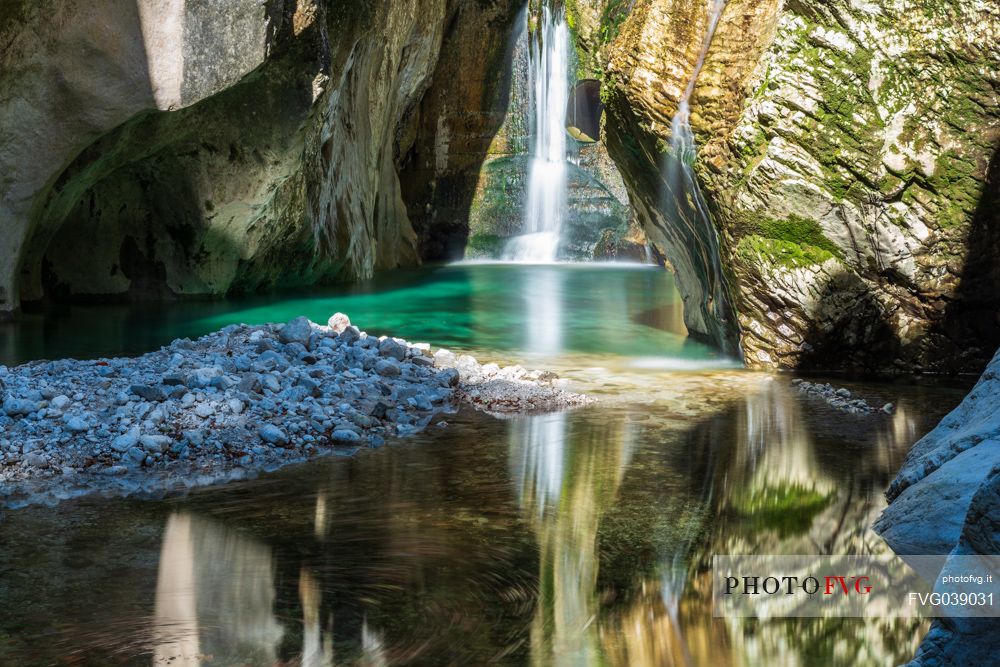 Emerald reflections in the gorge of the Torre creek, Tarcento, Friuli Venezia Giulia, Italy, Europe