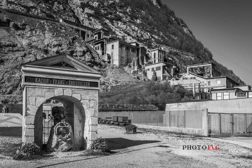 Buildings in the ancient mine of Cave del Predil, museum, Raibl, Tarvisio, Friuli Venezia Giulia, Italy, Europe