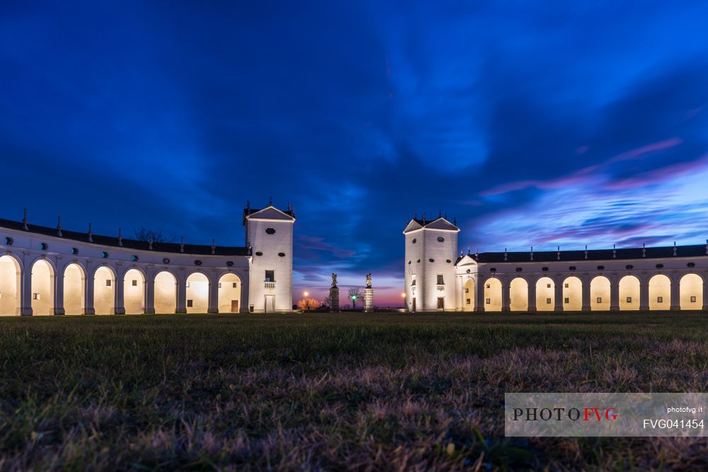 Barchessa of Villa Manin at twilight, jewel of art and history in Friuli Venezia Giulia, Italy, Europe