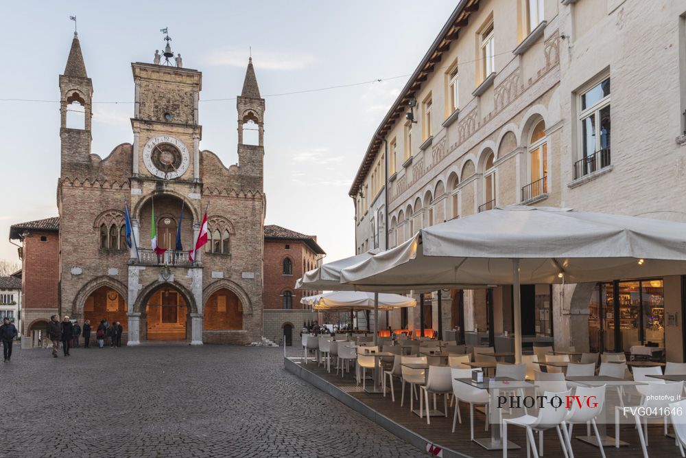 The ancient town hall of Pordenone at twilight, Friuli Venezia Giulia, Italy, Europe