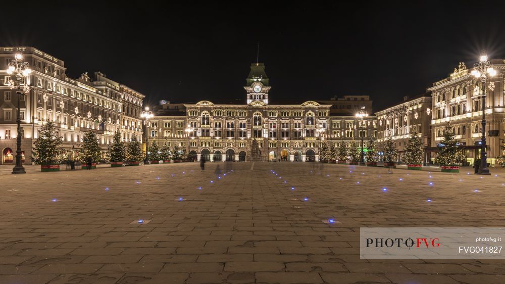 Christmas light in Piazza Unit d'Italia square, Trieste, Friuli Venezia Giulia, Italy, Europe