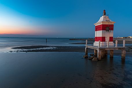 Old lighthouse in Lignano Sabbiadoro at twilight, Adriatic coast, Friuli Venezia Giulia, Italy, Europe