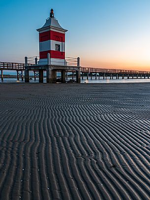 Old lighthouse in Lignano Sabbiadoro at twilight, Adriatic coast, Friuli Venezia Giulia, Italy, Europe