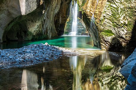 Emerald reflections in the gorge of the Torre creek, Tarcento, Friuli Venezia Giulia, Italy, Europe Emerald reflections in the gorge of the Torre creek, Tarcento, Friuli Venezia Giulia, Italy, Europe