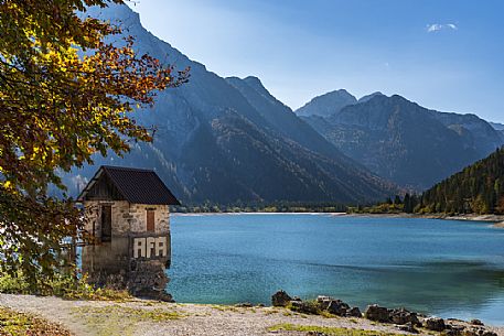 Predil lake in the autumn, Tarvisio, Julian alps, Friuli Venezia Giulia, Italy, Europe