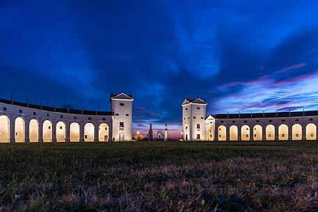 Barchessa of Villa Manin at twilight, jewel of art and history in Friuli Venezia Giulia, Italy, Europe