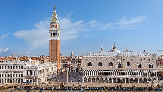 Shot from above of Piazza San Marco and Palazzo Ducale