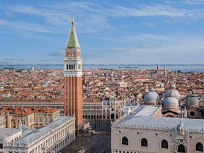 Shot from above of Piazza San Marco and Palazzo Ducale