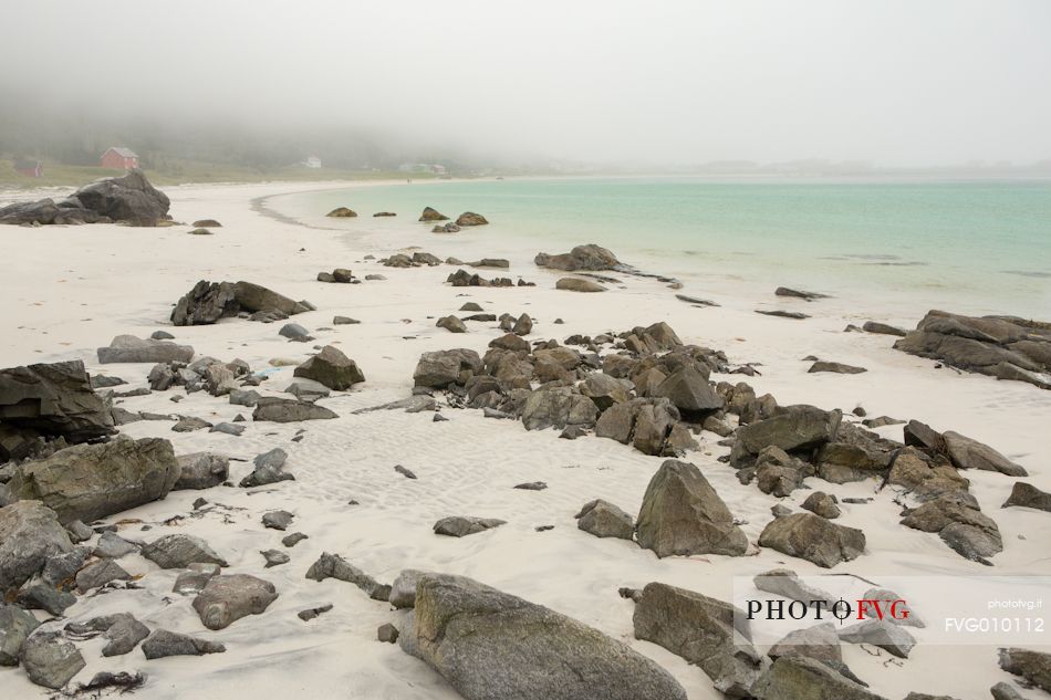 The white beach of Ramberg in fog