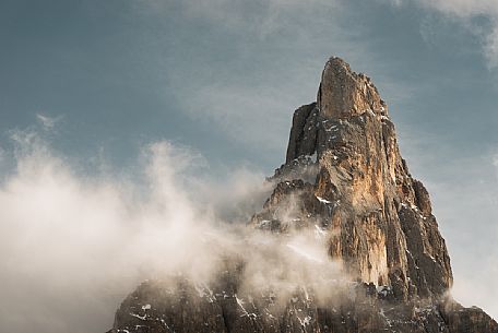 Cimon de la Pala peak during winter season on a cloudy day,from Rolle Pass, Pale di San Martino, dolomites, Trentino alto adige, Italy, Europe Cimon de la Pala peak during winter season on a cloudy day,from Rolle Pass, Pale di San Martino, dolomites, Trentino alto adige, Italy, Europe