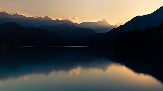 Barcis lake at sunset, dolomiti friulane natural park, Friuli Venezia Giulia, Italy, Europe