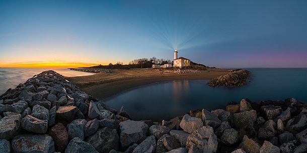 The Bibione lighthouse from the Tagliamento estuary to Punta Baseleghe, Adriatic coast, Veneto, Italy, Europe The Bibione lighthouse from the Tagliamento estuary to Punta Baseleghe, Adriatic coast, Veneto, Italy, Europe