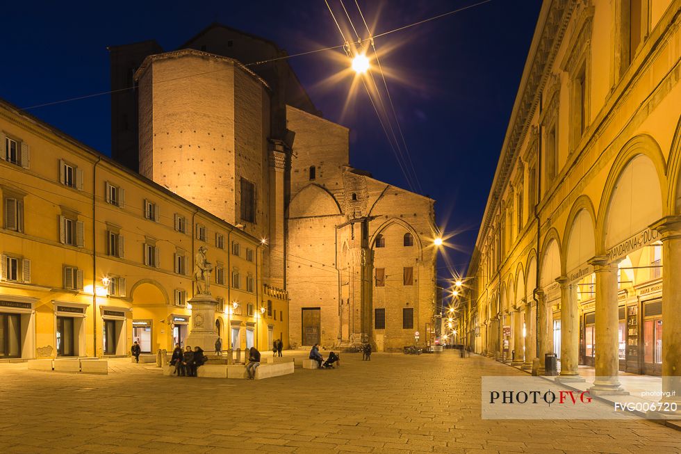 A view of Luigi Galvani square and and San Petronio church after the dusk. A view of Luigi Galvani square and and San Petronio church after the dusk.