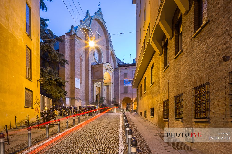 A view of San Giovanni in Monte church after the dusk.