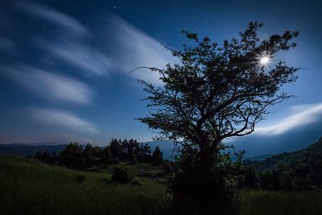 Moon and stars over San Paolo in Alpe
