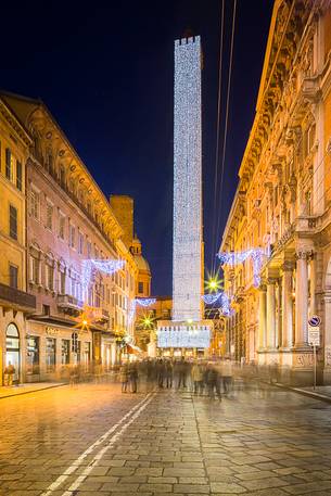 A chistmas view of Rizzoli street and two towers (Asinelli and Garisenda)