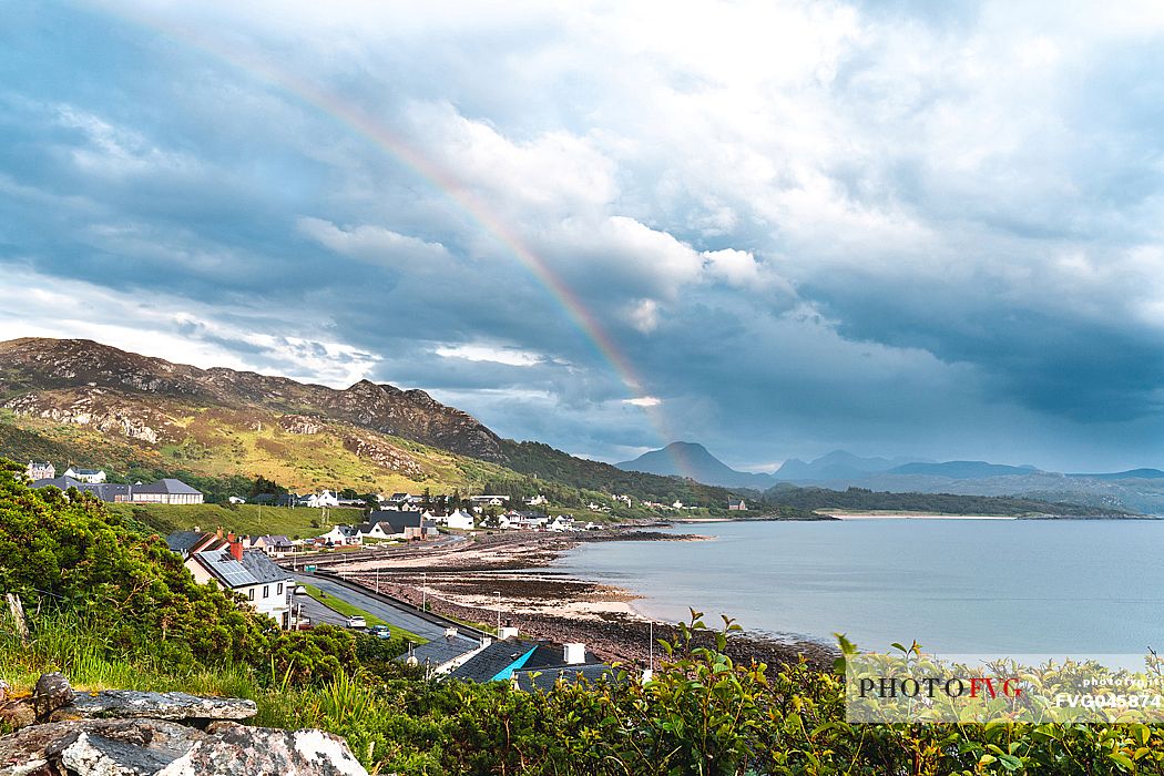 View of Gairloch village after the rain, Highlands, Scotland, United Kingdom, Europe