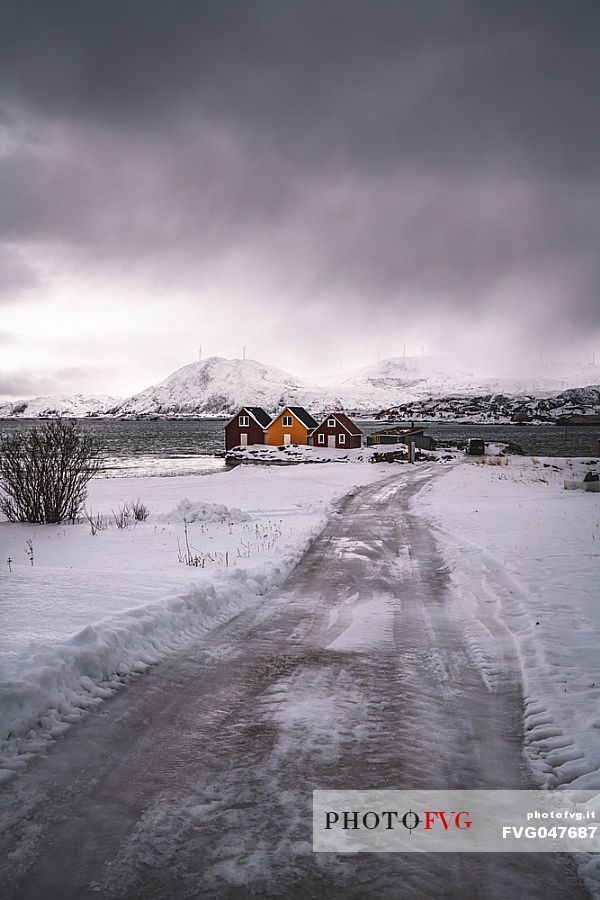 Iconic houses on the island of Sommary, an ancient fishing village in the western part of Troms county, Norway, Europe