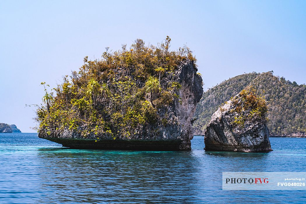 Amazing rock formations in Wayag Island, one of the Raja Ampat archipelago's most popular tourist spots. West Papua, New Guinea, Indonesia