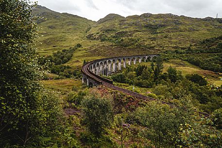 The Glenfinnan viaduct famous for the movie Harry Potter, Highland, Scotland, United Kingdom, Europe