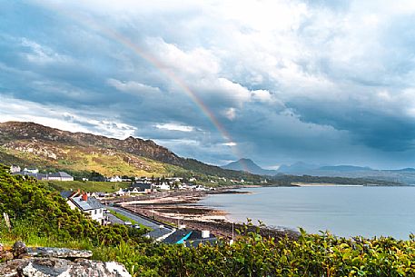 View of Gairloch village after the rain, Highlands, Scotland, United Kingdom, Europe