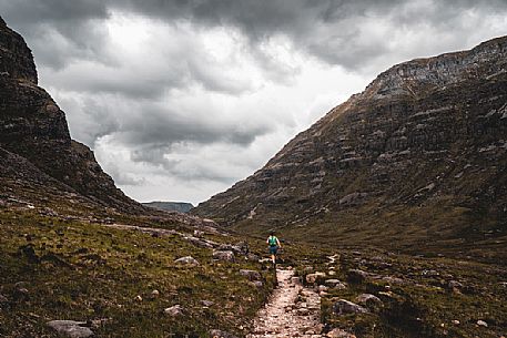 Hiking on the Beinn Eighe national nature reserve, Torridon, Highlands, Scotland, Great Britain, Europe