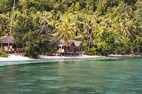 View of the village of Sauwandarek in the  island of Pulau Mansuar, Raja Ampat archipelago, West Papua, Indonesia. 