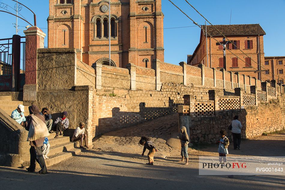 Children playing in front of the Ambozontany Chatedral, in the haute Ville of Fianarantsoa