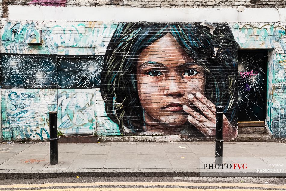 A street art murales in London borough of Shoreditch