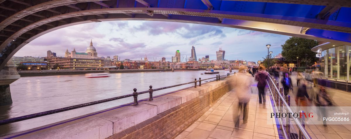 A view of The City from Blackfriars Bridge at sundown