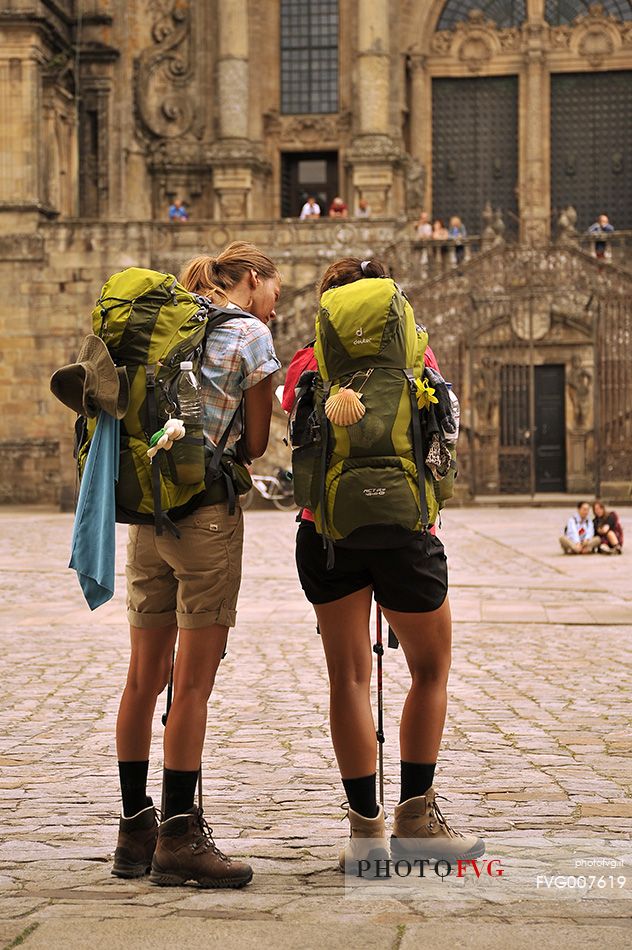 Way of St.James - Pilgrims in Praza do Obradoiro