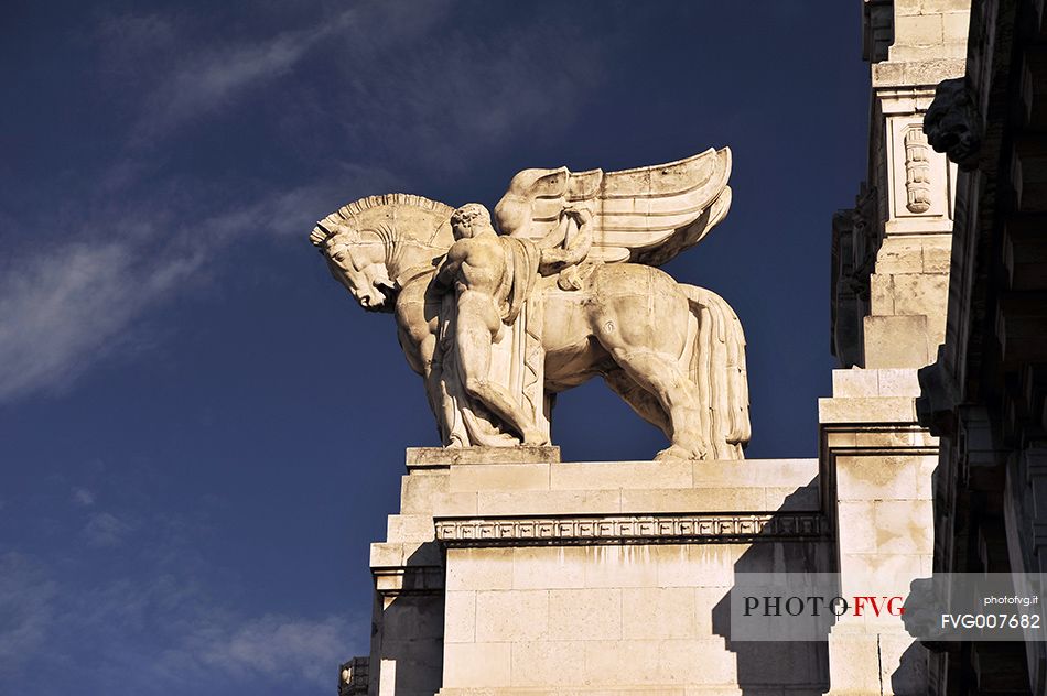 Pegasus on the top of the Central Railway Station of Milan