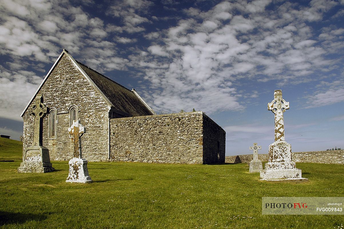 Old Church and Celtic Cross at Clonmacnoise