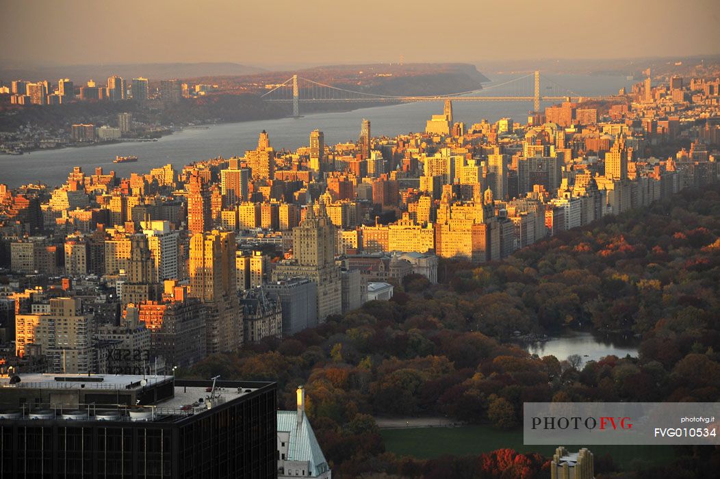 View of Central Park, Upper West Side buildings and Washington Bridge from the Top of the Rock Observation Deck