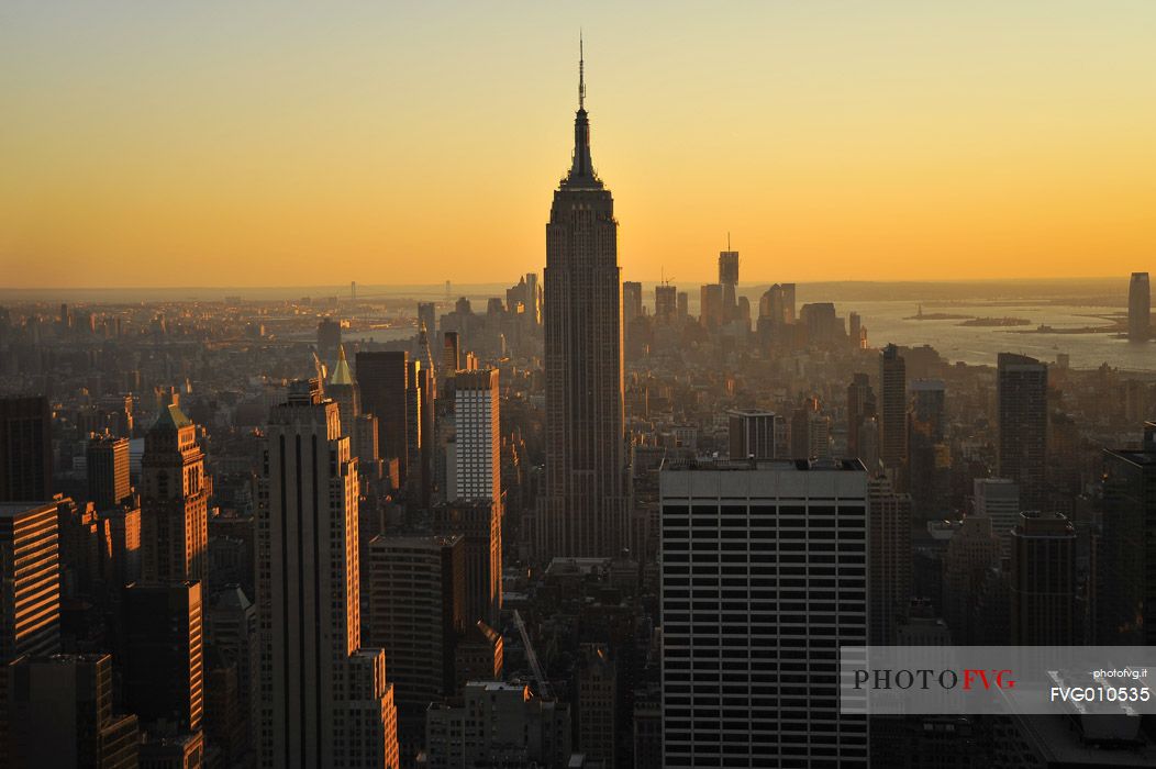 Manhattan and the Empire State Building at the sunset from the Top of the Rock