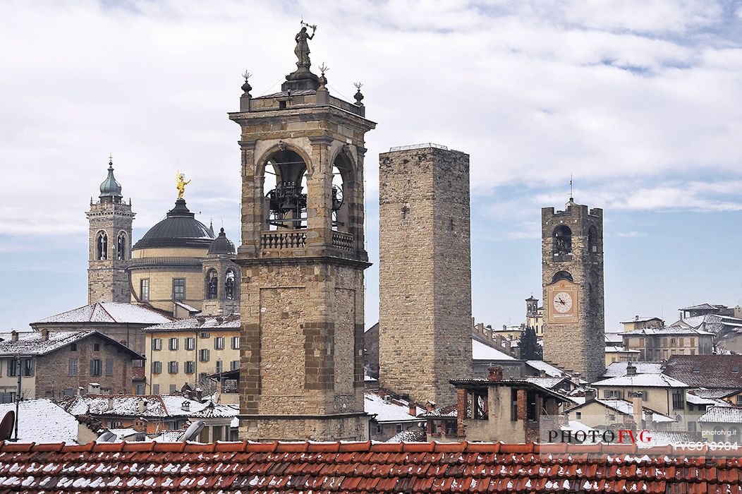 Towers and Steeples of the upper city of Bergamo, view from 