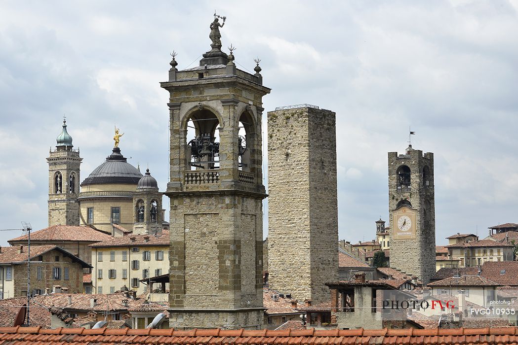 Towers and steeples of the upper city of Bergamo - view from 