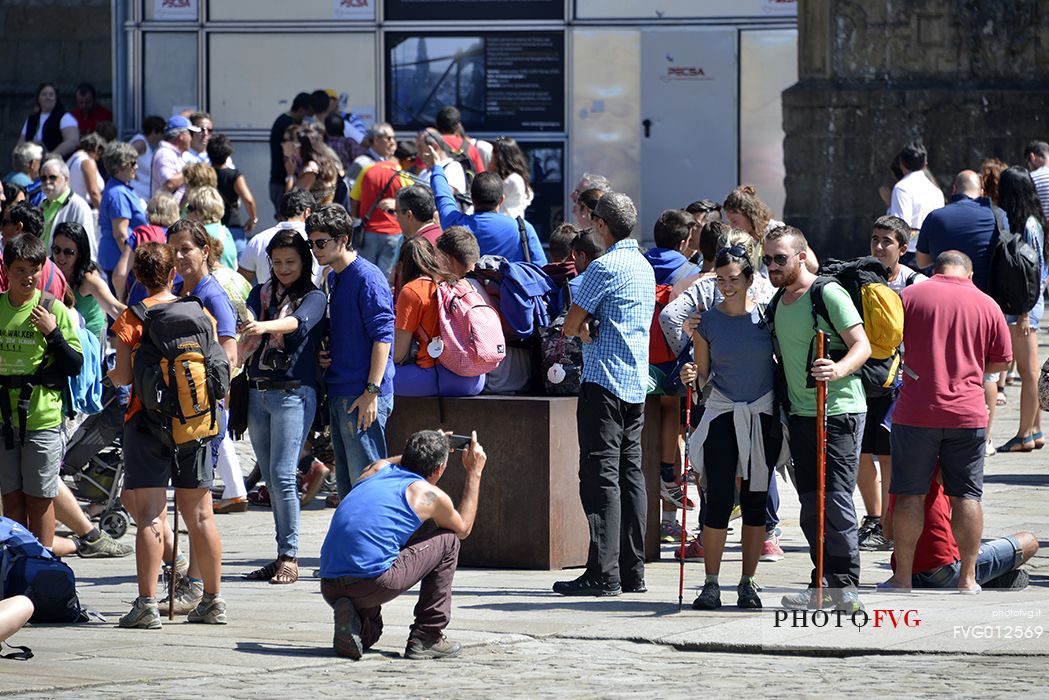 Way of St.James - Pilgrims at Praza do Obradoiro