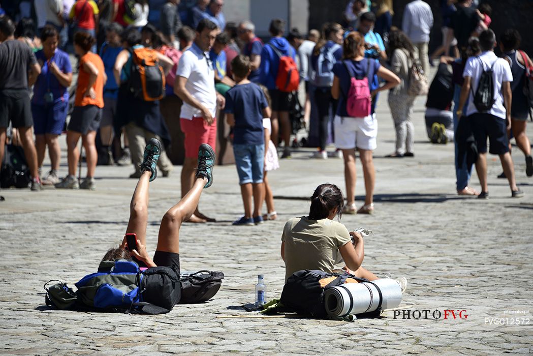 Way of St.James - Pilgrims at Praza do Obradoiro