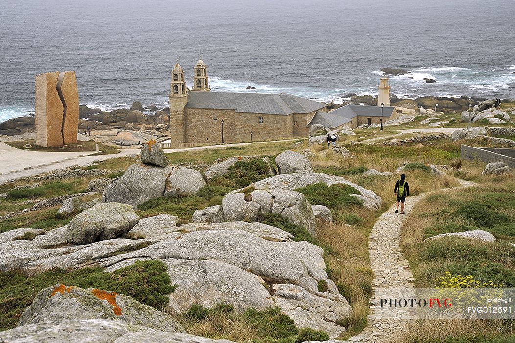 Hikers along the way of St. James, Camino de Santiago to Compostela, Muxia, A Corua, Galicia, Spain, Europe