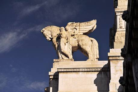 Pegasus on the top of the Central Railway Station of Milan