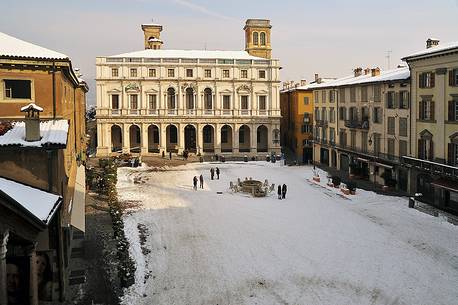The old square and the Angelo Mai Library in the upper city of Bergamo The old square and the Angelo Mai Library in the upper city of Bergamo