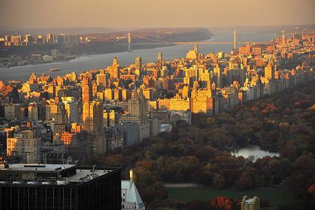 View of Central Park, Upper West Side buildings and Washington Bridge from the Top of the Rock Observation Deck