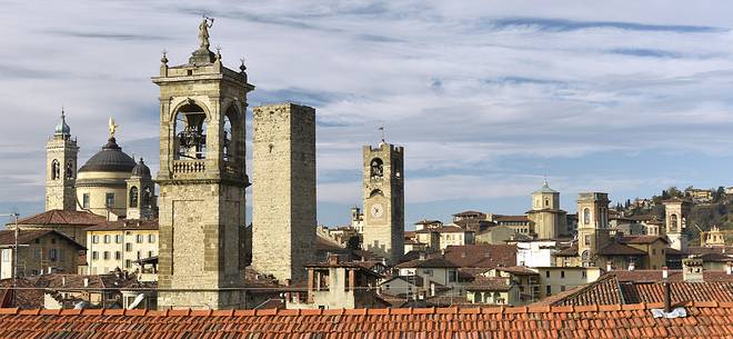 Towers and Steeples of the upper city of Bergamo, view from 