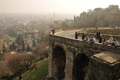 View of the lower city and the old pedestrian street towards Porta San Giacomo in the upper city