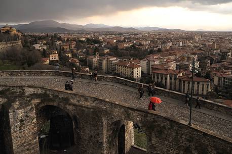 View of the lower city and the old pedestrian street towards Porta San Giacomo in the upper city