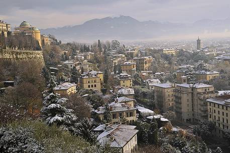 Lower city of Bergamo from Porta San Giacomo after a snowfall Lower city of Bergamo from Porta San Giacomo after a snowfall